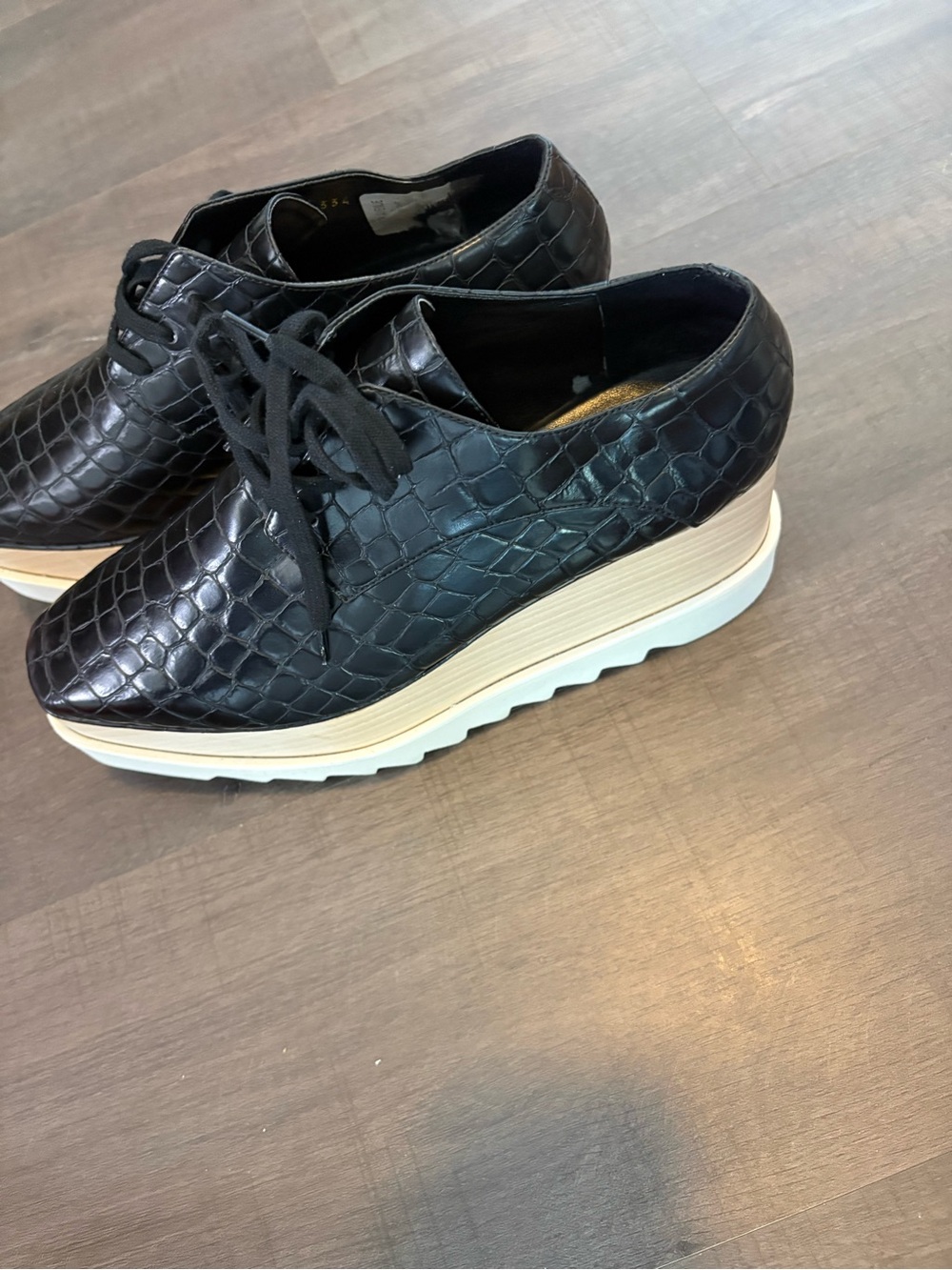 Stella McCartney Women’s Black Croc-Embossed Platform Lace-Up shoes